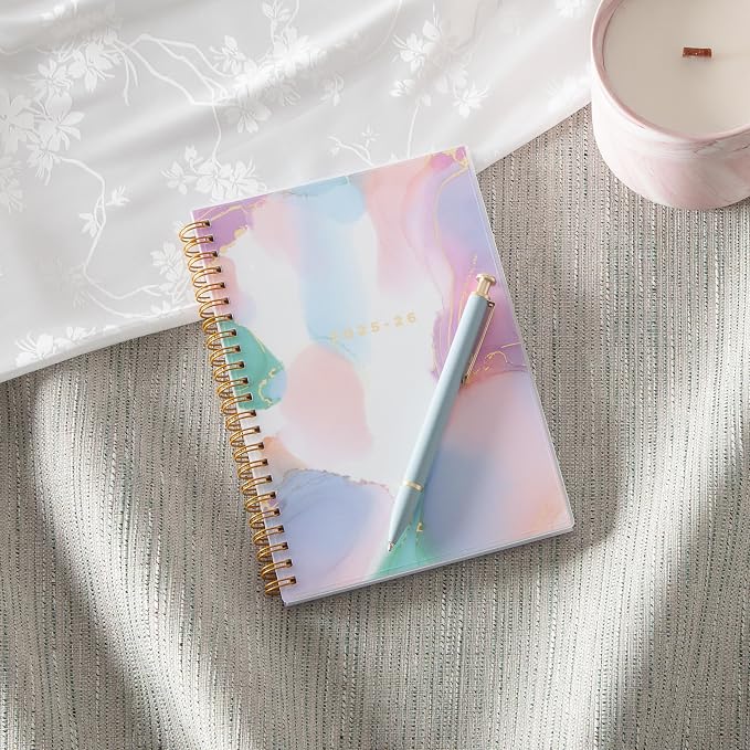 Blue Sky 2025-2026 Weekly & Monthly Academic Planner, 5"x8", Color Smoke | July 2025 - June 2026, Flexible Cover, Wirebound, Laminated Tabs, Storage Pocket, Sticker Sheet, Ashley G