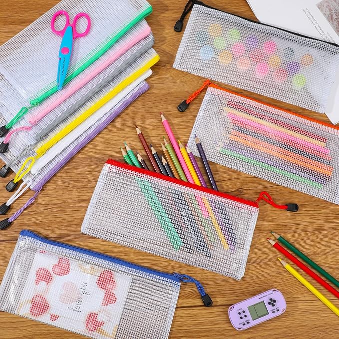 Zhehao 200 Pieces A6 Mesh Zipper Pouch Bulk Mesh Bags with Zipper Waterproof Small Pencil Pouches for Office Supplies Organization 9.4 x 4.5 Inches(10 Assorted Colors)