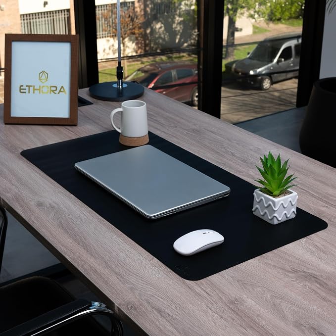 Desk Mat -Computer Desk mat with Non Slip Suede Bottom with Stitched Edges- Waterproof - Leather Desk pad PU Desk Cover for Home, Mouse, Makeup Mat for Vanity (BLACL, 35.4 X 15.7)