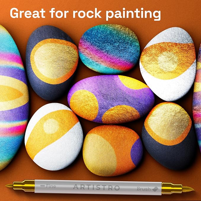 ARTISTRO 36 Metallic Acrylic Paint Markers - Paint Pens for Drawing - For Fabric, Rock, Glass, Wood, Molds - Arts & Crafts Gift for Adults, Teens, Kids, Classroom Must Haves & School Supplies