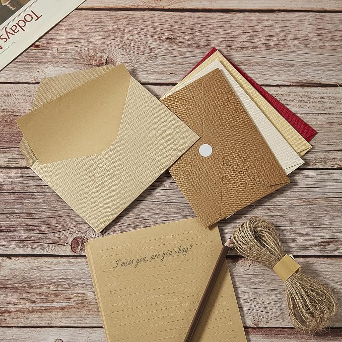 10 Pack Best Paper and Heavyweight Envelopes Set, 6.30 X 4.33 Inches Envelopes with Jute Rope for Office, Wedding Gift Cards, Invitations, Graduation, Baby Shower, DIY Cards (Multicolor-10pack)