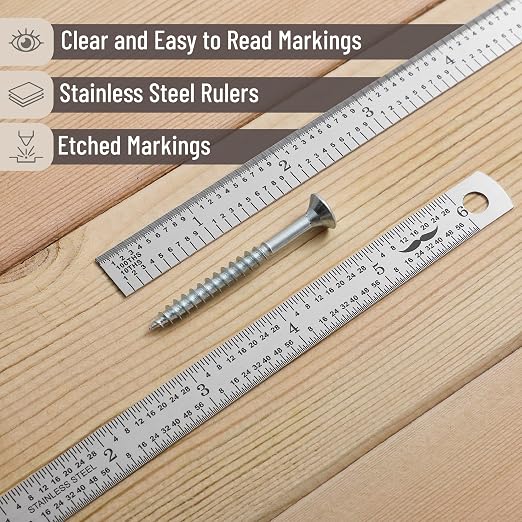 Mr. Pen- Machinist Ruler, 6 Inch, 2 Pack, Stainless Steel Imperial | Precision Measuring Tool, 1/10, 1/100, 1/32, 1/64 Inch Graduation for Engineering, Carpentry, Drafting, Office, School