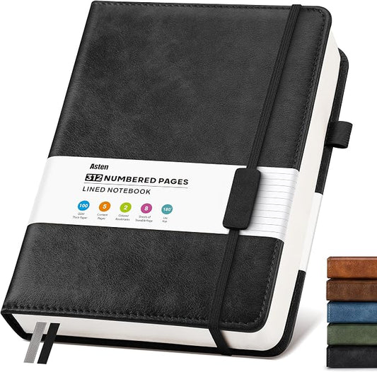Lined Hardcover Leather Journal Notebook: A4 Journal for Women Men, Black | 312 Numbered Pages & Content, 100GSM Thick Paper, College Ruled Journals Note Book for Business Work Writing Diary