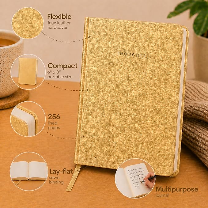 WORLD TRAVELER Eccolo A5 Hardbound Journal Notebook 256 Ivory Lined Pages | Sturdy Flexible Hardcover, 80GSM Acid-Free Ivory Pages, Smyth-Sewn Lay-Flat Binding, Ribbon Bookmark