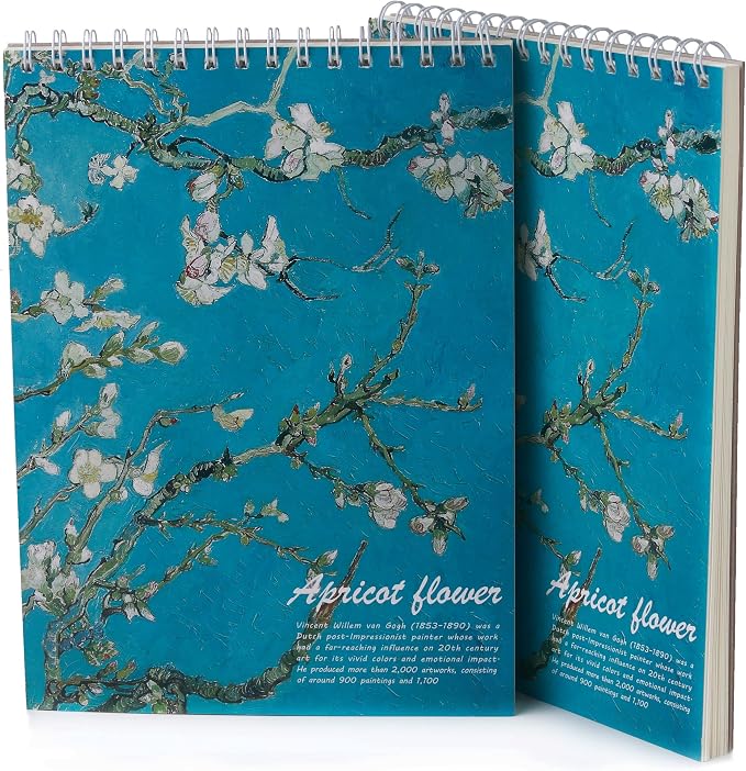 Van Gogh Aesthetic Art Mixed Media Sketchbook,98lb/160gsm Acid Free Thick Paper Sketching,Larger Blank Spiral Bound Notebook,Sketch Pad Book for Kids Student and Adult (Almond Blossoms)