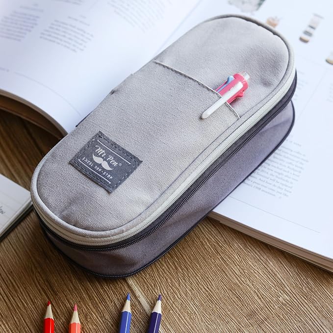 Mr. Pen- Pencil Case Large, Fabric Pencil Pouch Large, Grey, Pen Bag | School Supplies, Pencil Pouch Cute