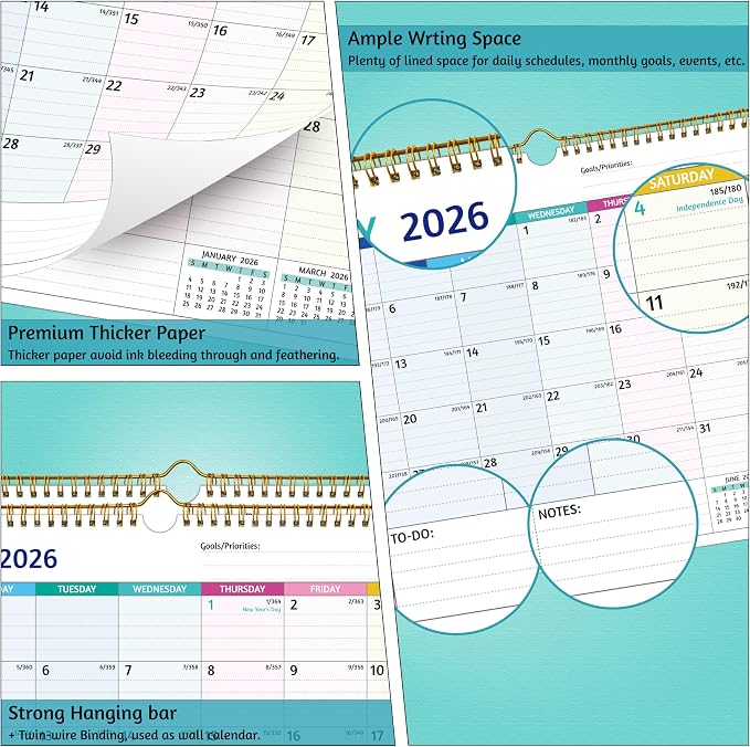 2026-2027 Wall Calendar - Run Now to Jun 2027, 14.57 x 11.42 In, 2026 Calendar, 18 Months Calendar 2026-2027, Monthly Calendar with Ruled Blocks, Thick Paper, Holidays, To-do ＆ Notes