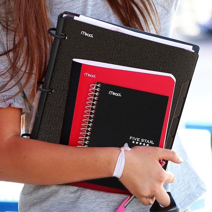 Five Star Spiral Notebook, 1 Subject, College Ruled Paper, 4-3/8" x 7", Personal Size, 80 Sheets, Fights Ink Bleed, Water Resistant Cover, Black (450048AA2-ECM)