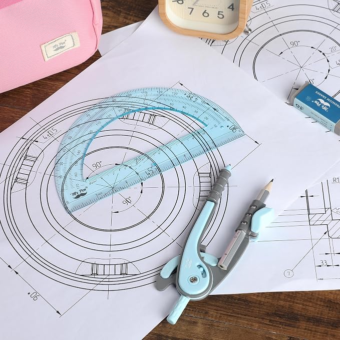 Mr. Pen- Geometry Compass and Protractor Set, 6 Inch Compass | 6 Inch Protractor, Drawing Tool for School, Clear Plastic, Easy Grip, Precision Design for Math, Art, Drafting, Architecture