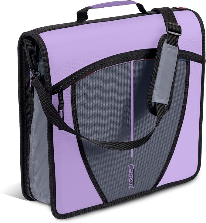 Case-it Mighty Zip Tab School Zipper Binder | 3-Inch O-Rings, 600-Sheet Capacity, 5-Subject Expanding File Folder, Multiple Pockets & Storage Organizer, Shoulder Strap | D-146 Lavender
