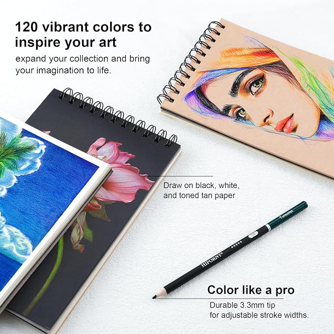 HIFORNY 128 PCS Colored Pencils Set for Adults – 120 Soft Core Coloring Pencils with Sketchbook, Coloring Book, Blender, Burnisher, Eraser, Sharpener & Color Chart – in Durable Zipper Case