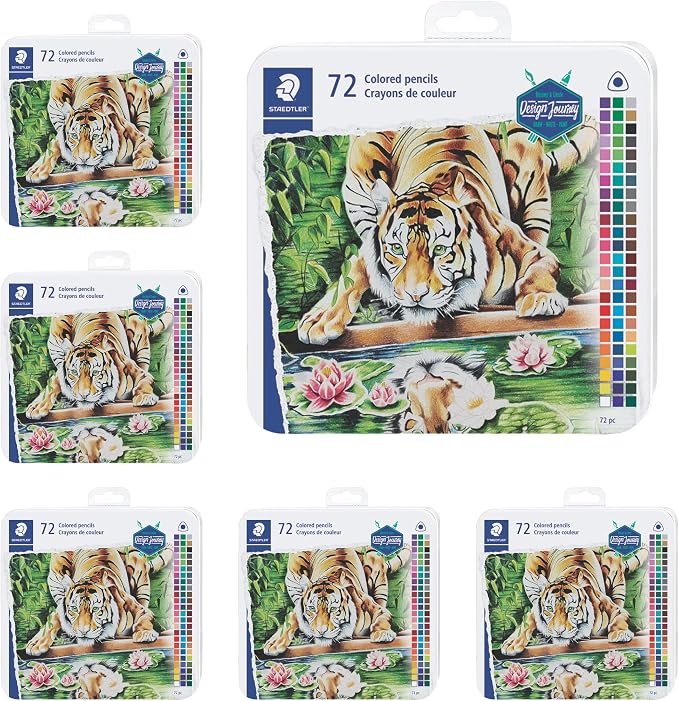 STAEDTLER Colored Pencils Set 6-Pack (6 Sets of 72 pcs) - Ergonomic Triangular Barrel, Smooth 4mm Lines, Wood - 72 Vibrant Colors in Tin, for Artists & Students, 432 Count