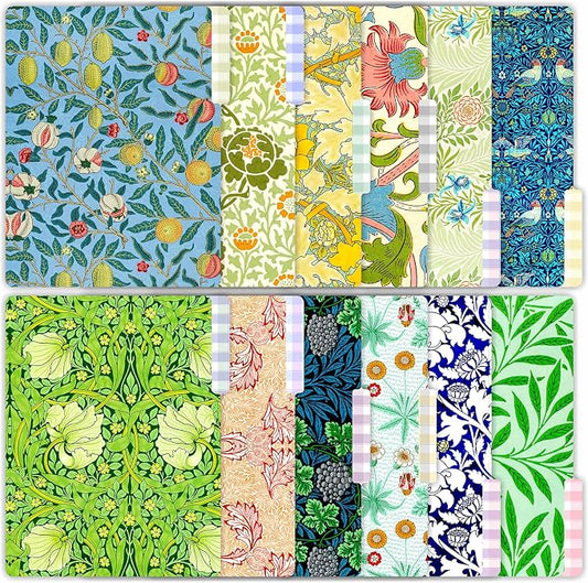 PARTH IMPEX 12 Pack William Morris Decorative File Folders, Letter Size | with Assorted Positions, 1/3 Cut Tab Paper Holders (9.75” x 11.75”) Matte Finish Laminated for Office School Work