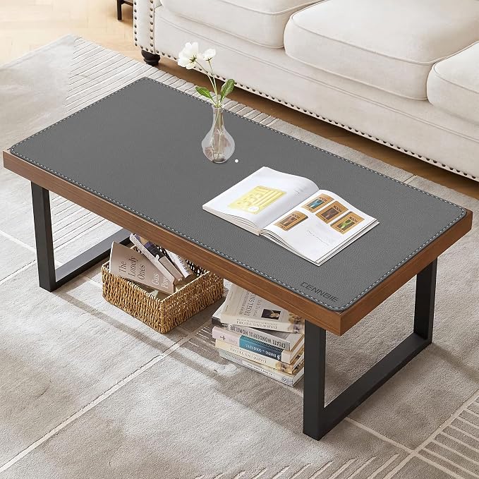 CENNBIE 35.5" x 16" Leather Desk Mat, Computer Mouse Pad for Office(Grey) | Premium stitched edges resist wear. Easy to clean. Protects desk from spills, stains ,scratches. Smooth glide. Office & home.
