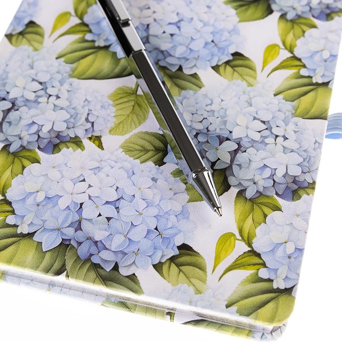 Graphique Hortensia Lined Journal Plus Pen Luxe Collection, Hardcover Diary Notebook for Writing, Silver Foil Embossing, 160 Pages, 6” x 8”