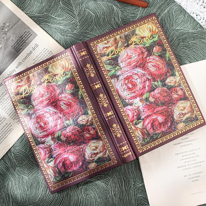 Hardcover Lined Journal - 224 Pages 100GSM Thick Paper A5 Notebook Rose Feast Art Diary for Mother Women Girls A5 College Ruled Notebook with Gilded Edges & Gold Foil, 5.6 x 8.2 in