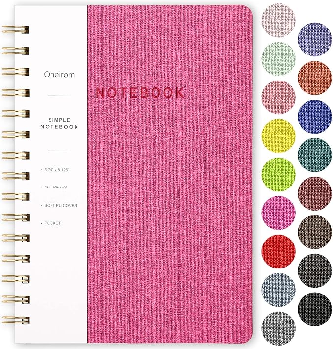 Spiral Notebook-5.75" x 8.125" College Ruled Journal with Inner Pockets and 160 Pages,PU Leather Cover Business Journal, Twin-Wire Binding Notebook Perfect for Office & Home School Supplies Rose Red