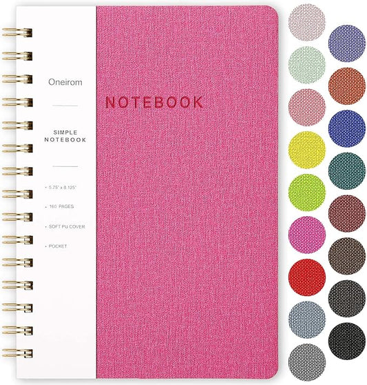 Spiral Notebook-5.75" x 8.125" College Ruled Journal with Inner Pockets and 160 Pages,PU Leather Cover Business Journal, Twin-Wire Binding Notebook Perfect for Office & Home School Supplies Rose Red