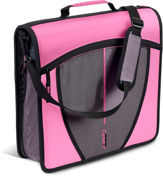 Case-it Mighty Zip Tab Zipper Binder, 3" O-Ring with 5-Color tabbes, Expanding File Folder and Shoulder Strap and Handle, D-146-Light Pink
