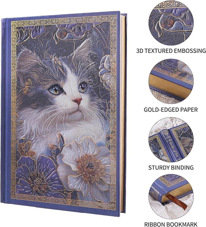 Hardcover Notebook Journal with 224 Pages, A5 Lined Journal with 100 GSM Premium Thick Paper for Smooth Writing, Aesthetic Foil Embossed Garden of Cats Notebook Journal, Ideal Journal for Women, Teens & Cat Lovers