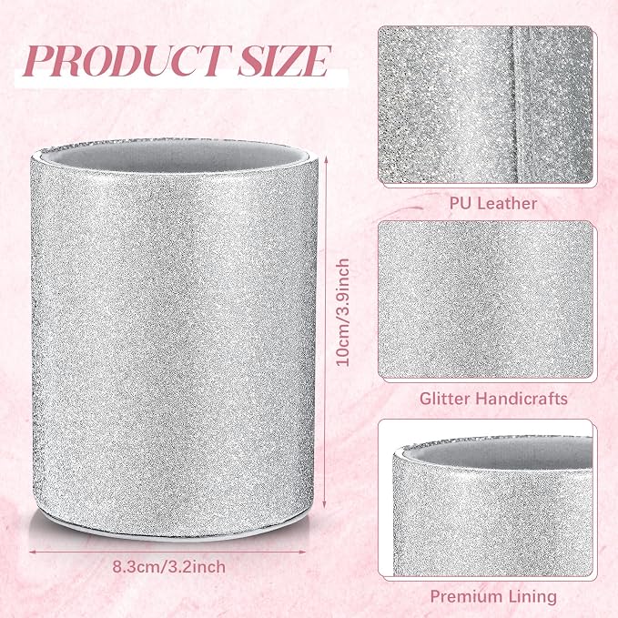 Sabary 8 Pcs Silver Pens with Pen Holder for Desk Glitter Crystal Diamond Cute Ballpoint Fancy Pencil Holder Bling Desk Organizer for Women Girls School Office Supplies Wedding Graduation Gifts