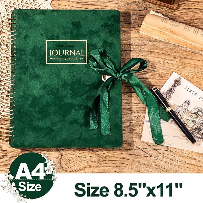 Flying Eagle Spiral Notebook, Velvet Hardcover, 8.5 x 11 in, Green | 300 Lined pages, Vintage Journal for Women & Men, Comes with Premium Gift Box for Writing