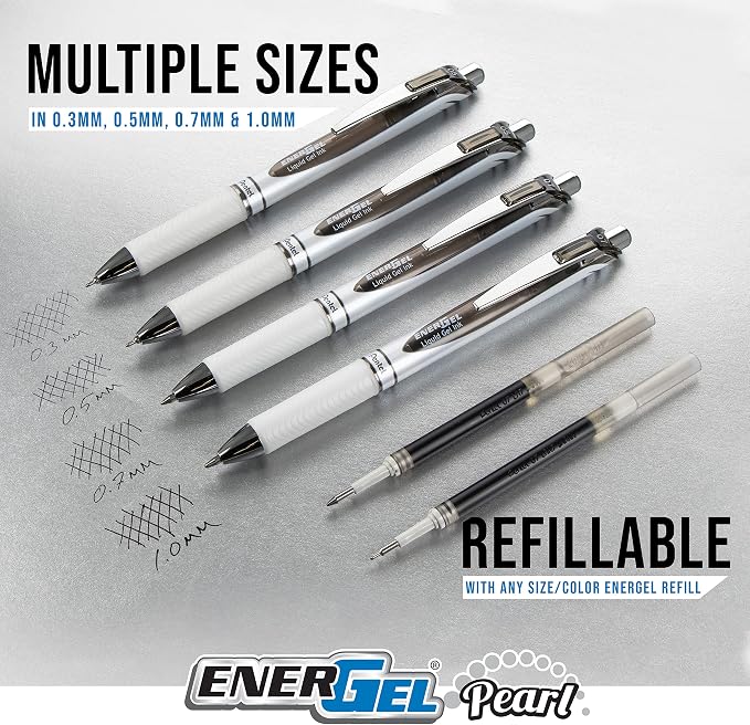 Pentel EnerGel RTX Pearl Liquid Gel Pen, (0.5mm) Needle Tip, Fine Line, Asstd. Ink, 14-Pk Plastic Box