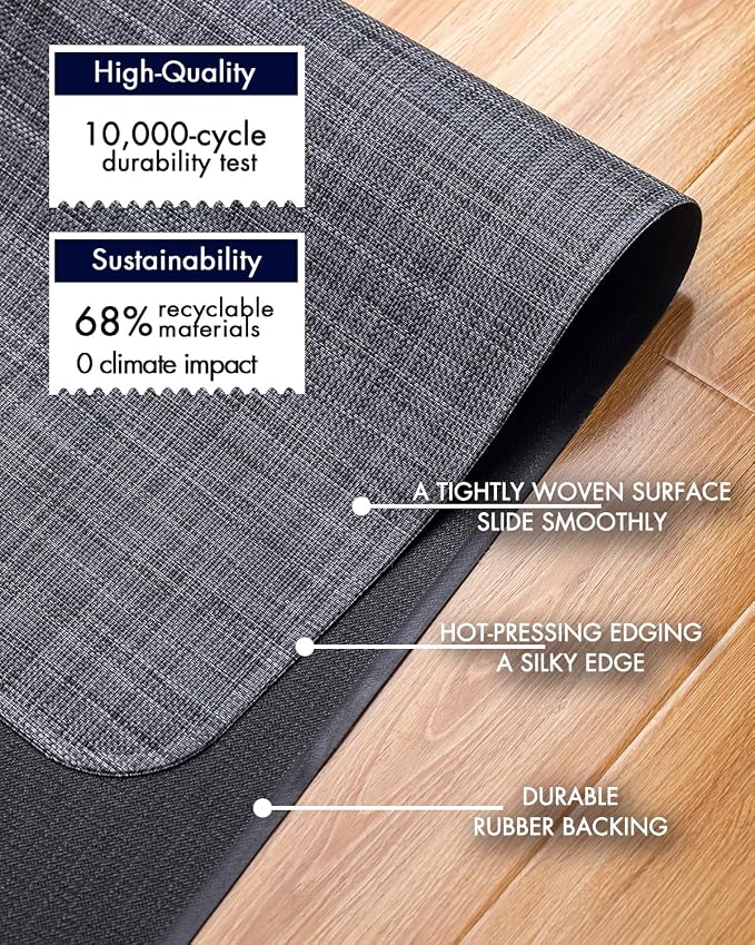 Baroyal Office Chair Mat for Hardwood Floor Under Desk Computer Rolling Chair Mat for Wood/Tile Floor Non-Slip Heavy Duty Desk Rug PVC Plastic Hard Floor Protector 45"x 53" (Cool Grey)