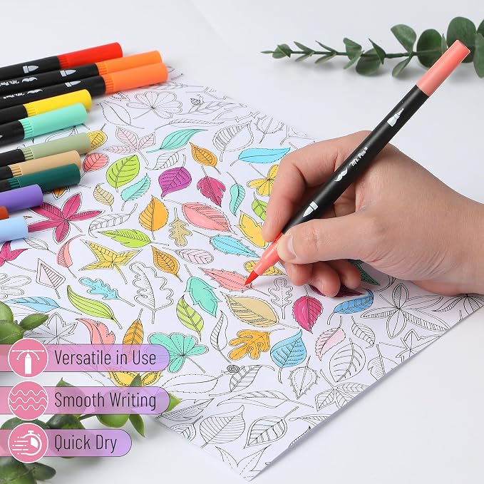Mr. Pen- Dual Tip Brush Pens, 12 pcs, Muted Colors | Fine & Brush Tip Markers for Adult Coloring Markers for Adults