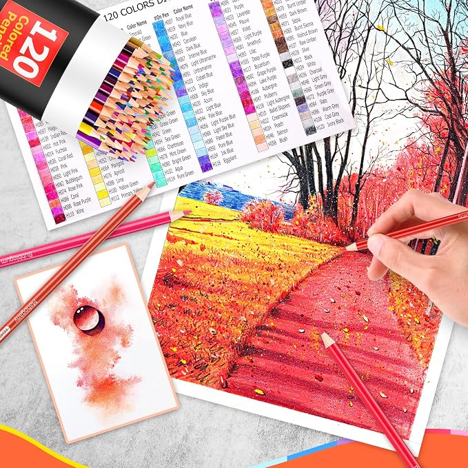 Huhuhero 120 Colored Pencils, Art Color Pencils for Adult Coloring Book | Vibrant Oil-Based 120 Colors, Soft Cored Smooth Laydown, Break-Resistant, Coloring Kits for Coloring Books, Sketching