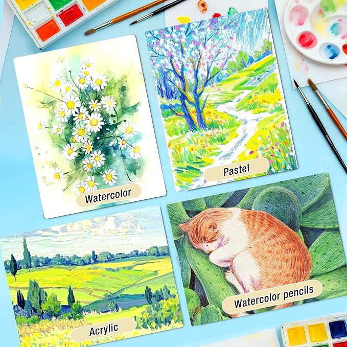 Creazic Watercolor Paper Pad 9"x12" 140lb/300gsm | Acid-Free Cold-Pressed Heavyweight Water Color Paper, Artist Sketchbook for Adults, Kids & Beginners, Ideal for Watercolors, Mixed Media & Crafts