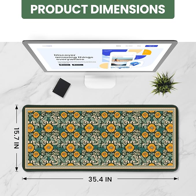 Large Mouse Pad for Desktop, Cute Desk Mat Pad Protector for Work & Gaming, Aesthetic Pretty Anti-Slip Laptop Blotter Cover for Office School Home Supplies, Baroque Bloomfield, 35.4" x 15.7"