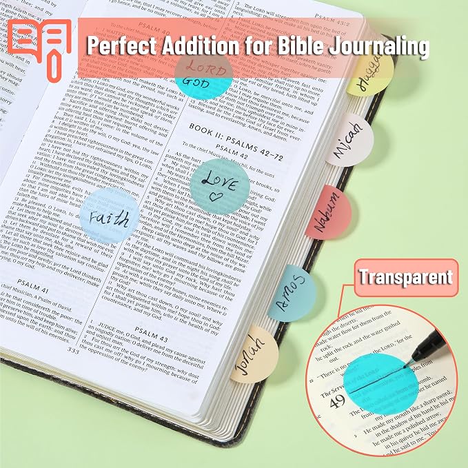 Mr. Pen- Round Transparent Sticky Notes, 1.1” Diameter, 14 Pads, 560 Sheets | Colorful, Water-Resistant See-Through Sticky Notes & Fineliner, Smooth Writing, Note Tabs for Bible Journaling, Studying