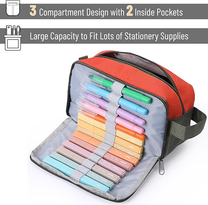 Mr. Pen- High Capacity Pencil Case, Large Pencil Pouch with 3 Compartments and 2 Pockets, Large Pencil Bag with Smooth Zipper, Cute Pencil Case Pouch Organizer, School Supplies for Teens