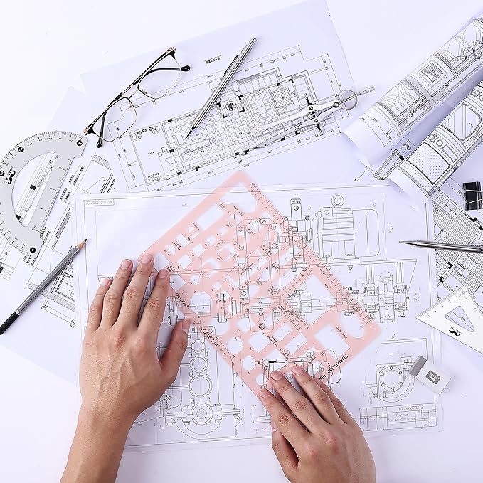 Mr. Pen- House Plan, 3 pcs, Interior Design and Furniture Templates | Clear Flexible Plastic, Drafting Tools, Ruler Shapes for Architecture, 1/4 Inch Scale, Kitchen, Bath, Bedroom, Office