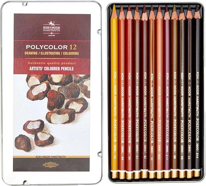 KOH-I-NOOR Polycolor Brown Line Artist's Coloured Pencils (Set of 12)