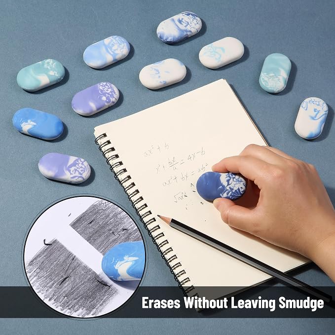 Mr. Pen- Marble Pencil Erasers, 12 Pack, 1" x 2" | Soft Rubber Marble Pencil Erasers for School, Office, Art Sketching, Homework, Exams, Clean Smudge-Free Correction