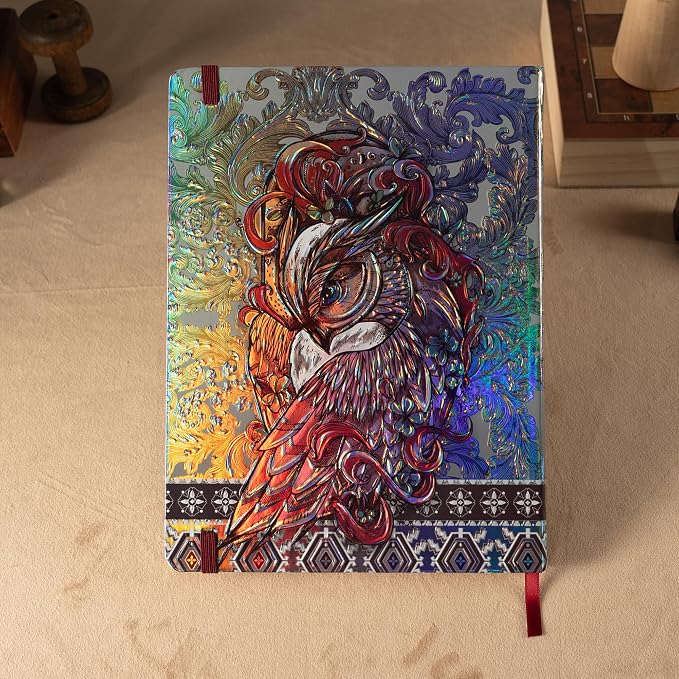 MGGAO B5 Lined Journal Notebook, Aesthetic Owl Embossed, Hardcover | Wide Ruled, 6.8" X 9.1", 192 Pages, Ribbon, Elastic Band, For Women & Men, For School & Office, Writing & Note Taking