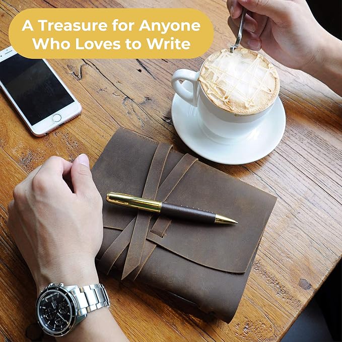Leather Journal Gift Set with Antique Leather Bookmark + Pen, Handmade Writing Notebook 7x5 Inches Unlined Leather Bound Daily Notepad For Men For Women, Luxury Gift Box Diary for all ages