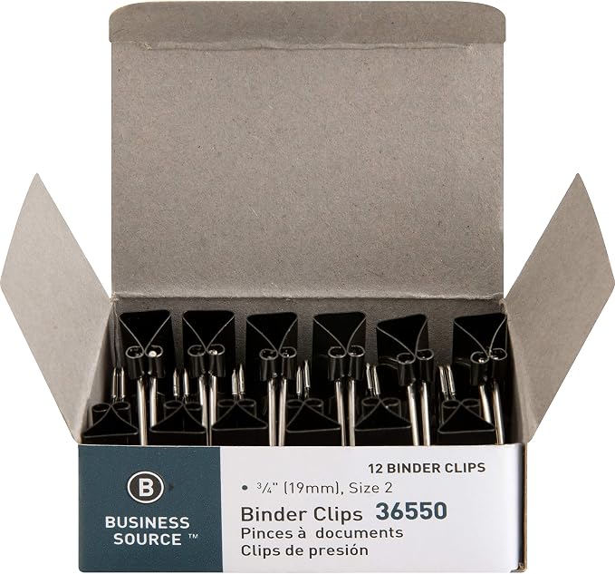 Business Source, BSN36550, Fold-Back Binder Clips, 12 / Dozen, Black