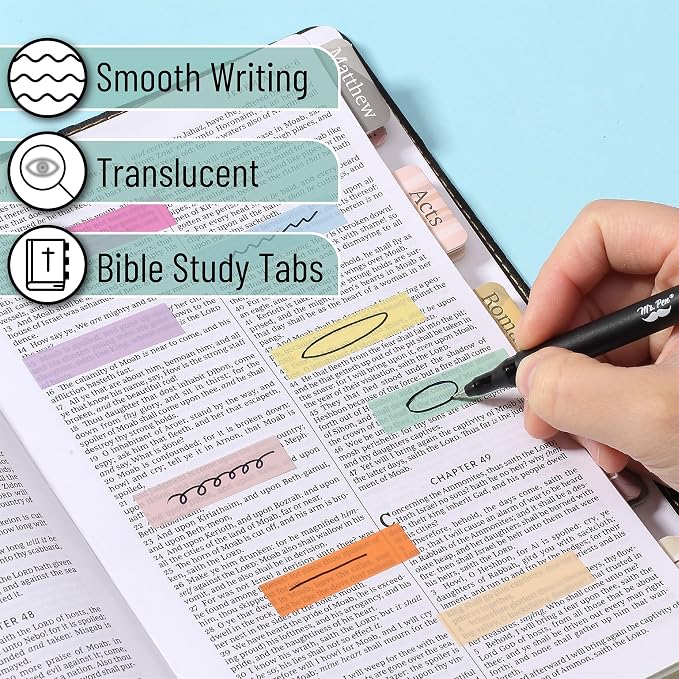 Mr. Pen- Colorful Sticky Tabs, 1600 pcs, Translucent Page Markers | Water-Resistant Book Tabs for Annotating, Bible Study, Planning, Indexing & Document Organization