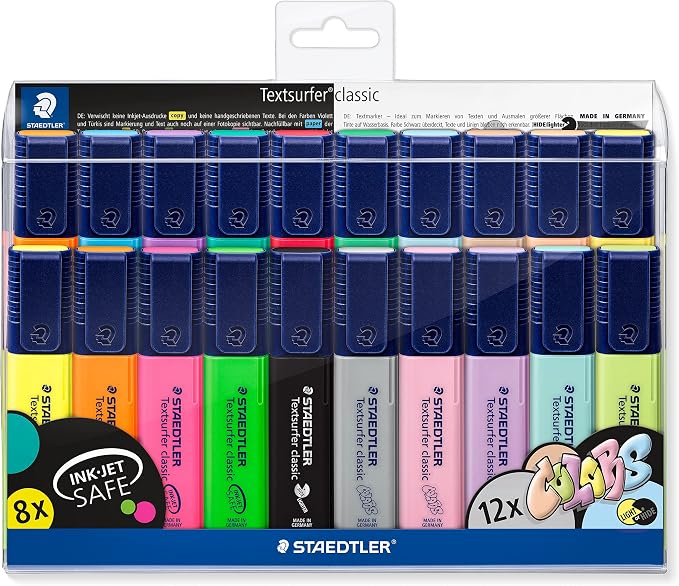 STAEDTLER 364 WP20 Textsurfer Classic Highlighter - Assorted Neon and Pastel Colours (Pack of All 20 Colours)