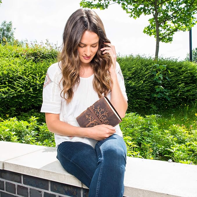 moonster Leather Journal Lined Notebook - Embossed Tree of Life, 8 x 6 Inches Diary, Leather bound Journal for Women - 400 Pages College Ruled Paper - Inspirational Gifts Leather Notebook