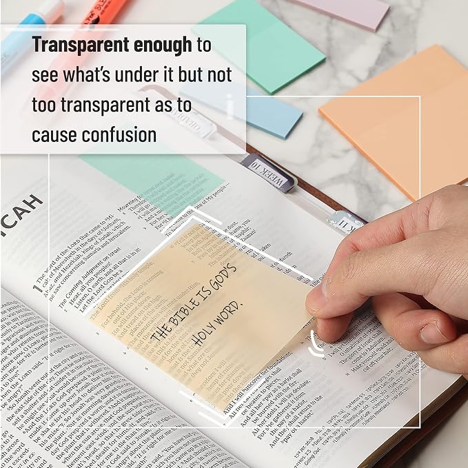 Mr. Pen- Transparent Sticky Notes Set, 200 Sheets | Transparent Sticky Notes and Planner Tabs with Black Fineliner Pen for Bible Study, Office, School, Planning