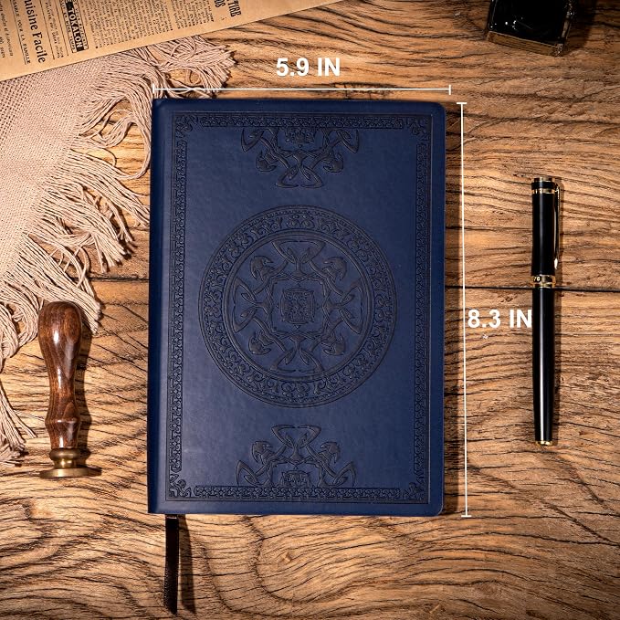 CAGIE Lined Journal for Men Soft Cover Notebook Leather Journals for Writing, 180 Lay Flat Vintage Mens Journal Personal Diary, 5.7'' X 8.3'', Blue