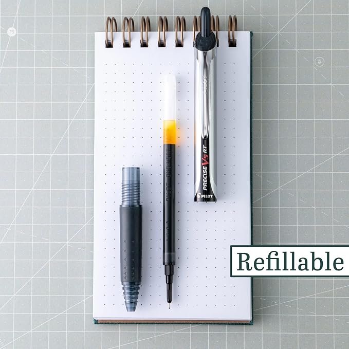 PILOT Precise V5 RT Refillable & Retractable Rollerball Pens, Extra Fine Point Pens 0.5 mm, Black, 14 count - Ideal for School, Journaling & Office Writing (Pack of 7)