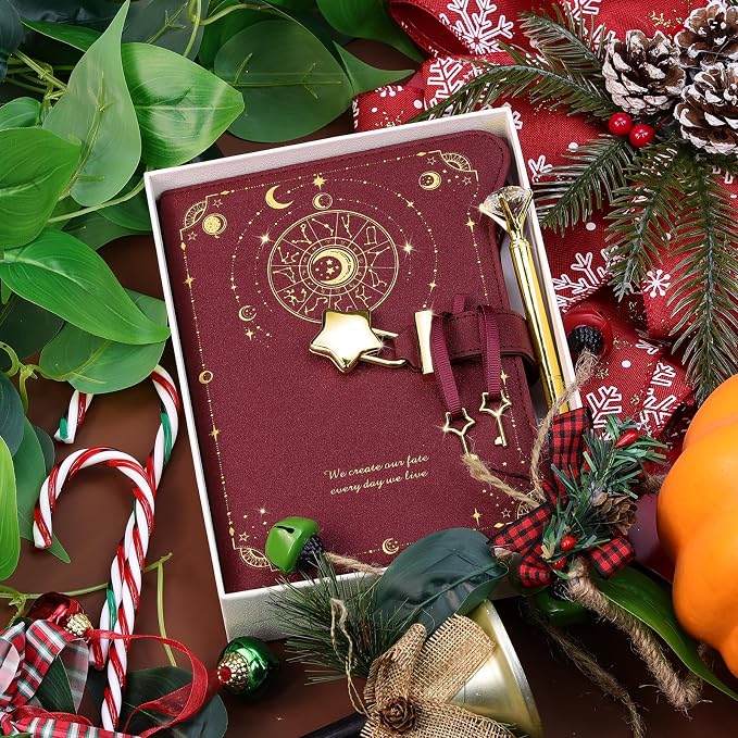 Hoci Poci Diary with Lock and Keys for Girls Gift Ideas, 360 Pages Journal | Elegant Gift Box for Teen Girls, B6 Kraft Pages Refillable Notebook with Pen and Bookmark for Writing, Astro Red