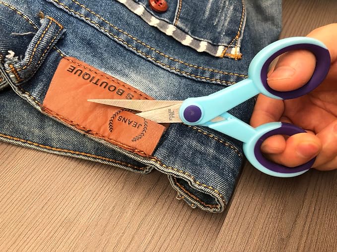 5 Inch Detail Scissors, Embroidery Scissor with Stainless Steel Blade, Soft Comfort-Grip, Straight Fine Tips Small Sewing Scissors Set, Precision Paper Cutting, 3 Pack, Blue