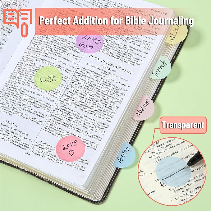 Mr. Pen- Round Transparent Sticky Notes, 1.1” Diameter, 14 Pads, 560 Sheets | Colorful, Water-Resistant See-Through Sticky Notes & Fineliner, Smooth Writing, Note Tabs for Bible Journaling, Studying