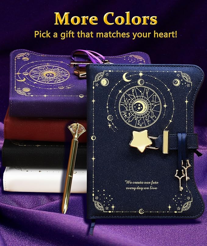 Hoci Poci Diary with Lock and Keys for Girls Gift Ideas, 360 Pages Journal | Elegant Gift Box for Teen Girls, B6 Kraft Pages Refillable Notebook with Pen and Bookmark for Writing, Astro Red